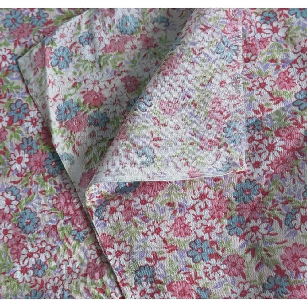 Vtg Calico Floral Pink Aqua Lavender Peach Lightweight Cotton Blend Sewing BTY - Picture 4 of 5